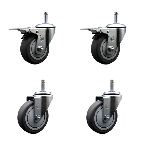 Service Caster 4'' Thermo Rubber Swivel 7/16'' Stem Caster Set 2 Total Lock Brake, 4PK SCC-GRTTL20S414-TPRB-716138-2-S-2 - main